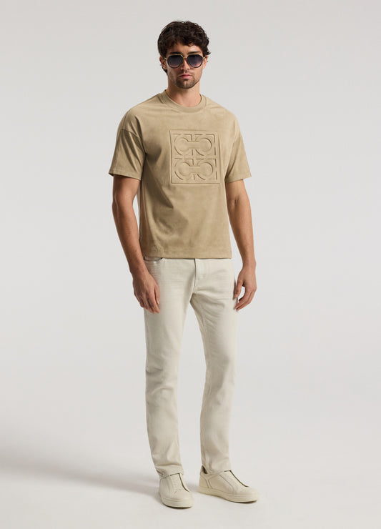 Loose Fit Suede Look T-shirt Tan