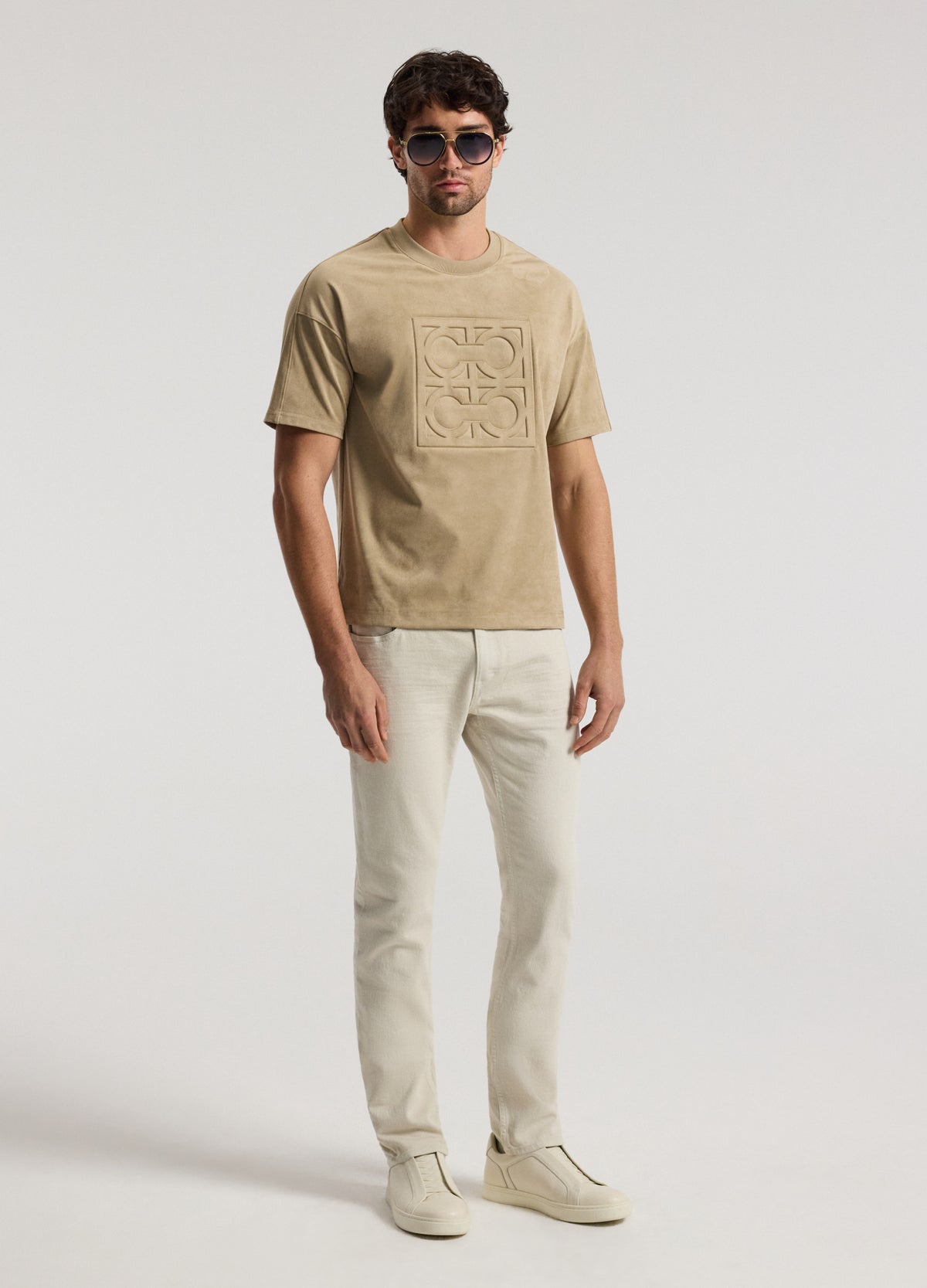 Loose Fit Suede Look T-shirt Tan