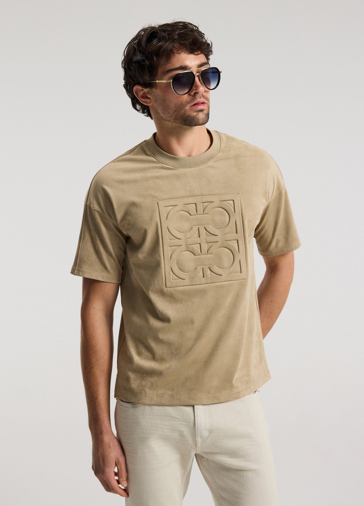 Loose Fit Suede Look T-shirt Tan