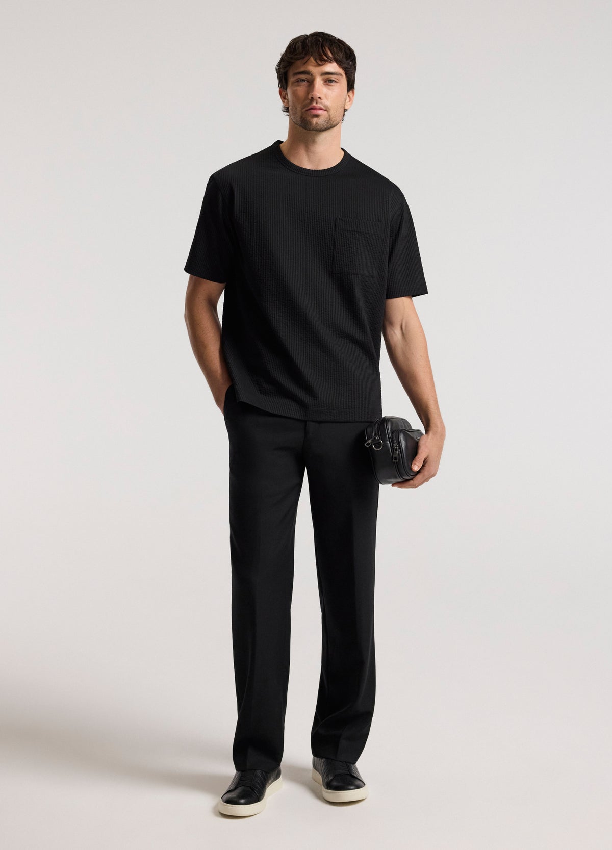 Loose Fit Seersucker T-shirt Black