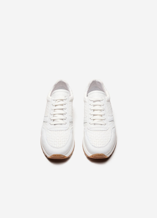 Woven Leather Sport Sneaker White