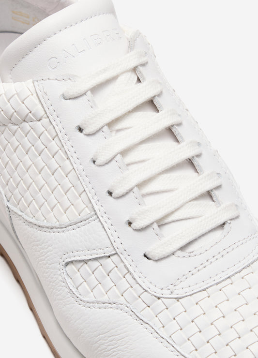 Woven Leather Sport Sneaker White