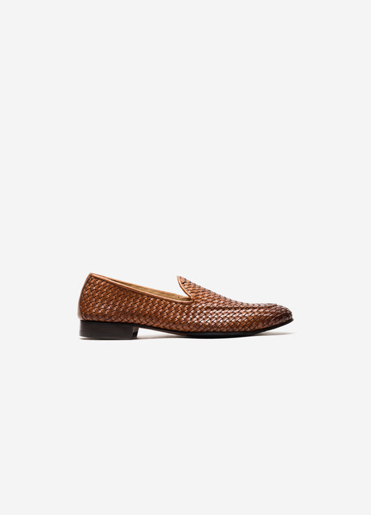 Woven Leather Dress Loafer Tan