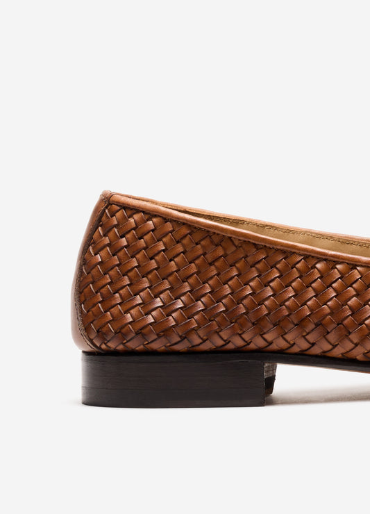 Woven Leather Dress Loafer Tan