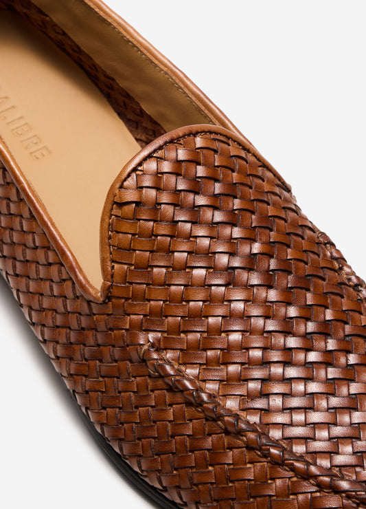 Woven Leather Dress Loafer Tan