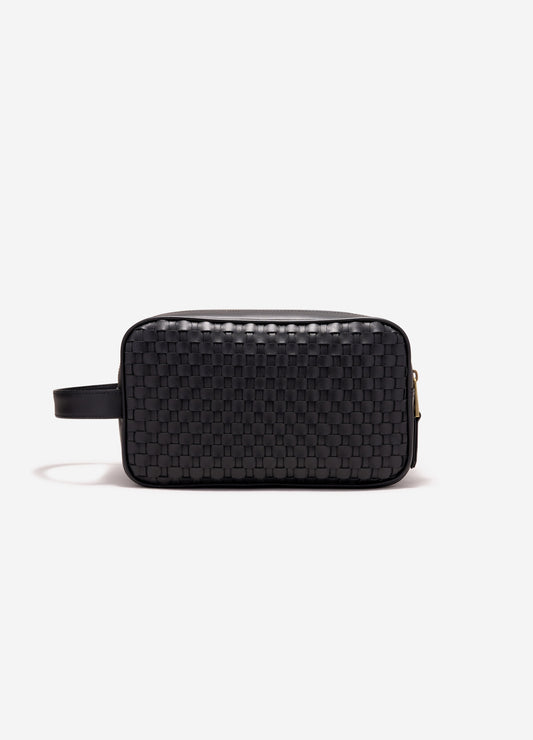 Woven Leather Wash Bag Black