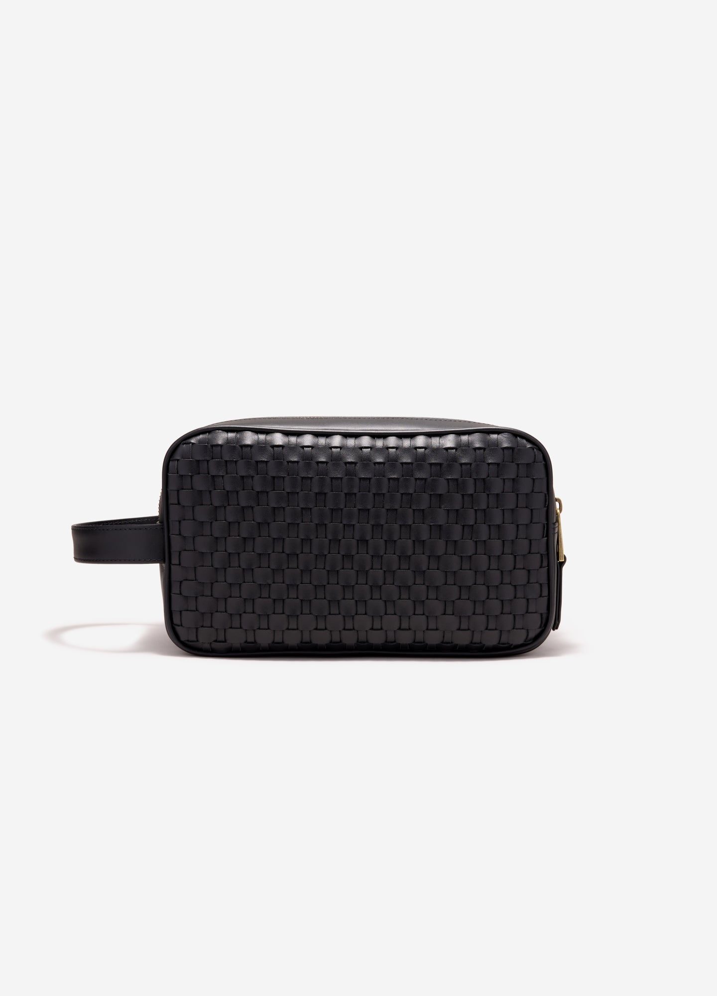 Woven Leather Wash Bag Black