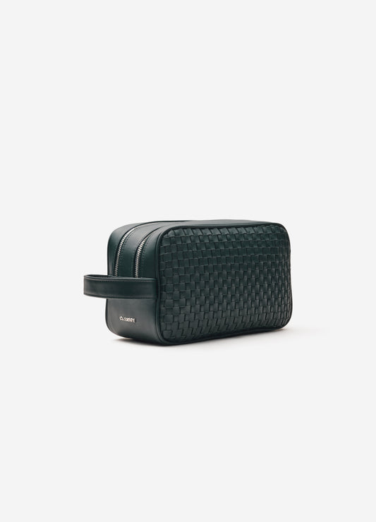 Woven Leather Wash Bag Dark Teal