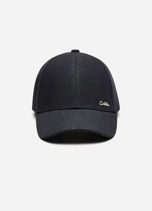 Embroidered Linen Blend Cap Black