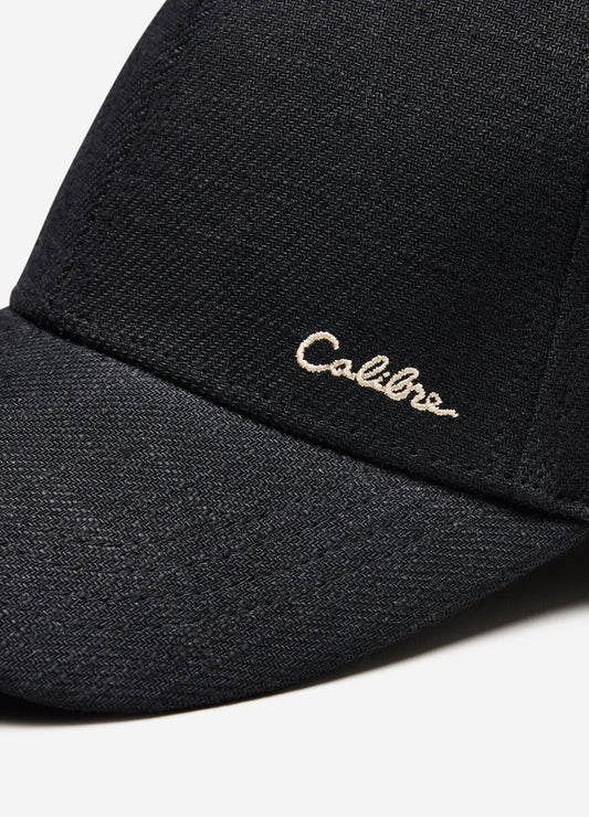 Embroidered Linen Blend Cap Black
