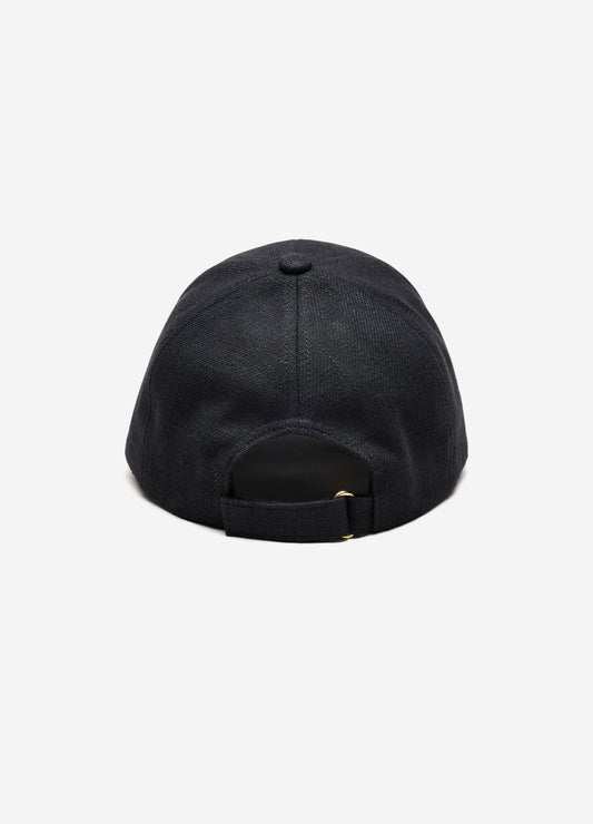 Embroidered Linen Blend Cap Black
