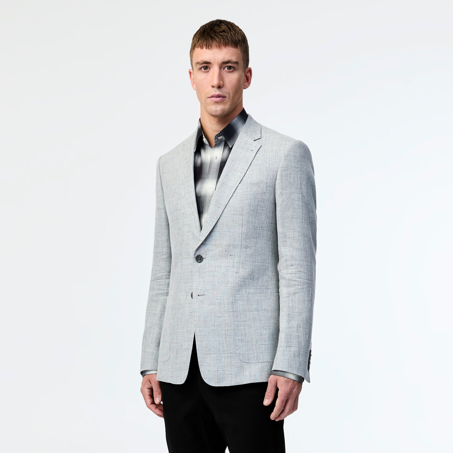 Linen Cotton Textured Twill Blazer Silver