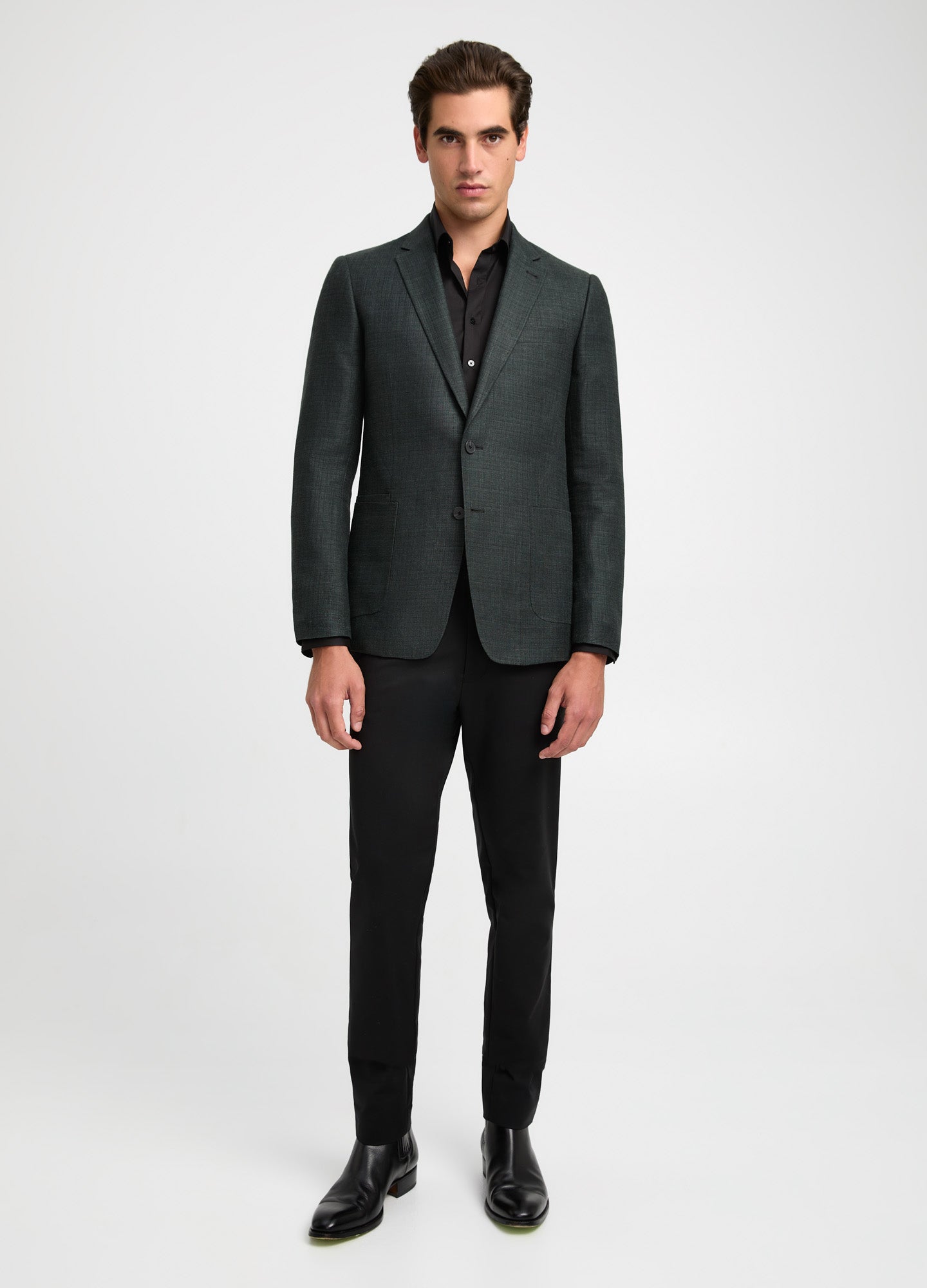 Textured Linen Wool Blazer Dark Khaki