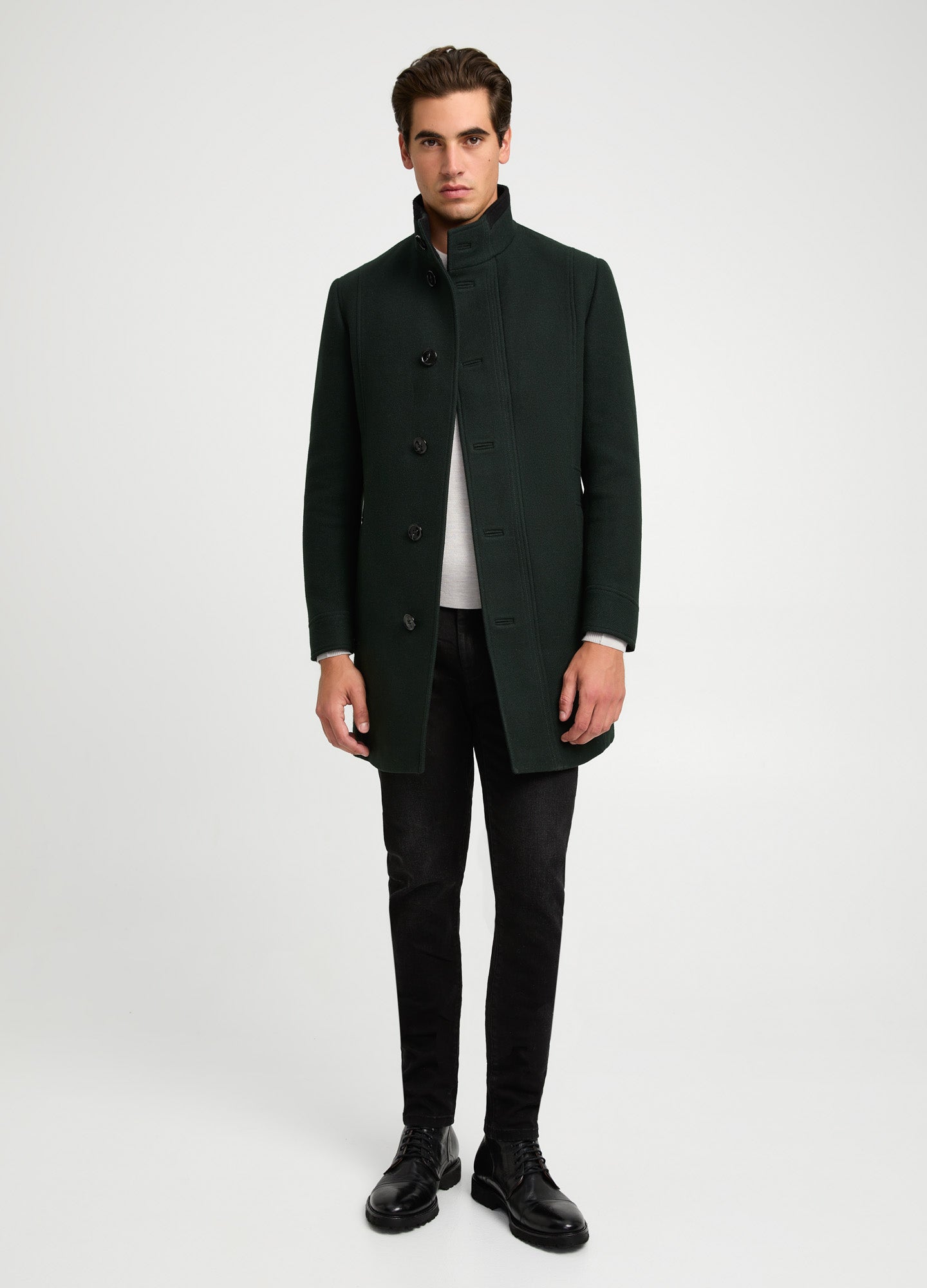 Funnel Neck Melton Coat Dark Green