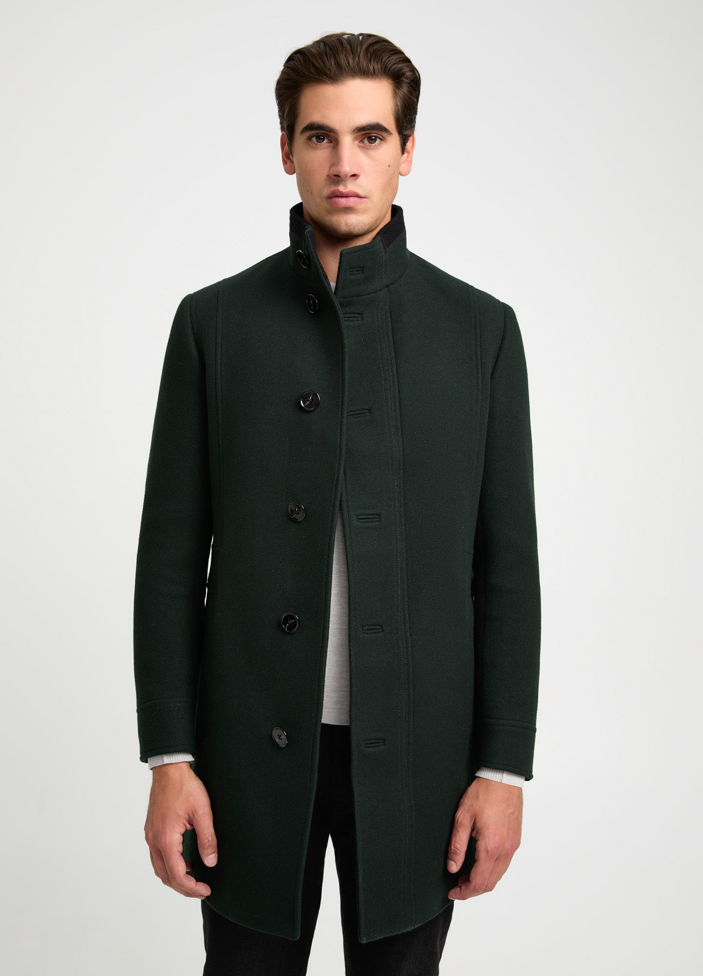 Funnel Neck Melton Coat Dark Green