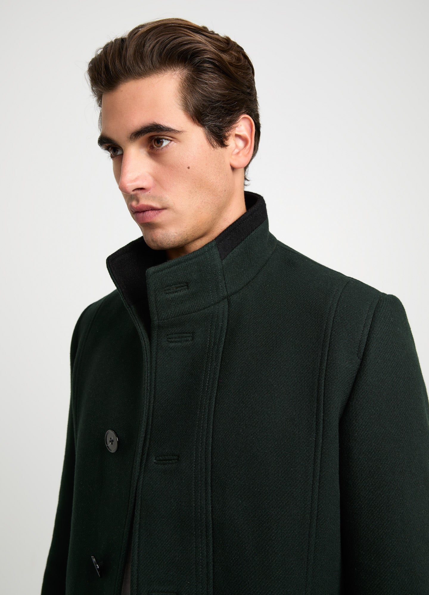Funnel Neck Melton Coat Dark Green