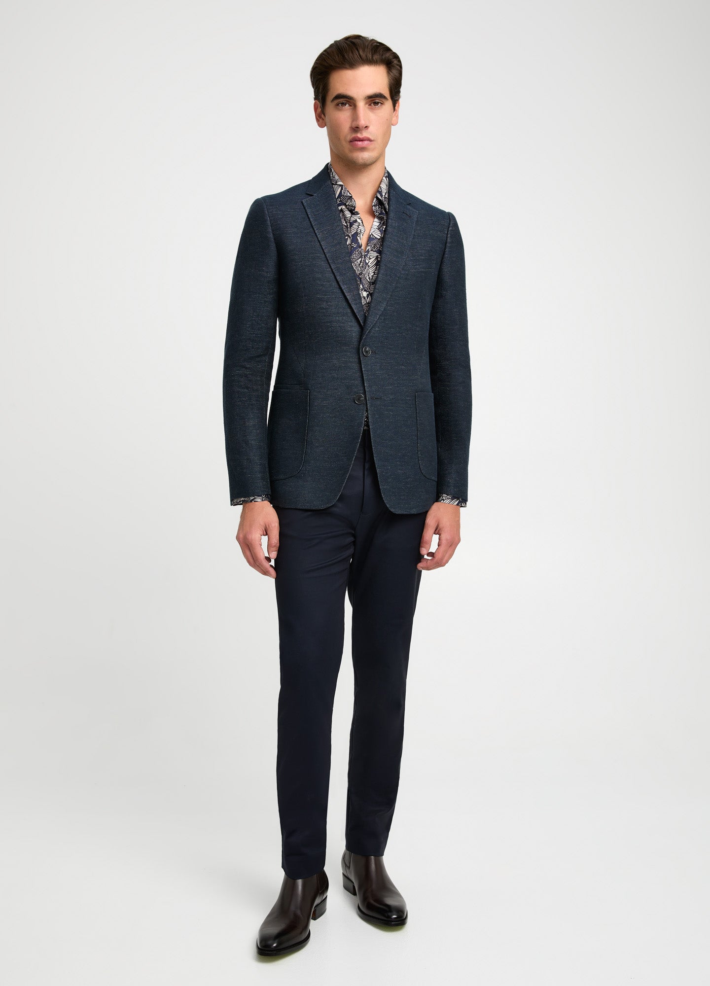 Linen Cotton Denim Blazer Navy Dark