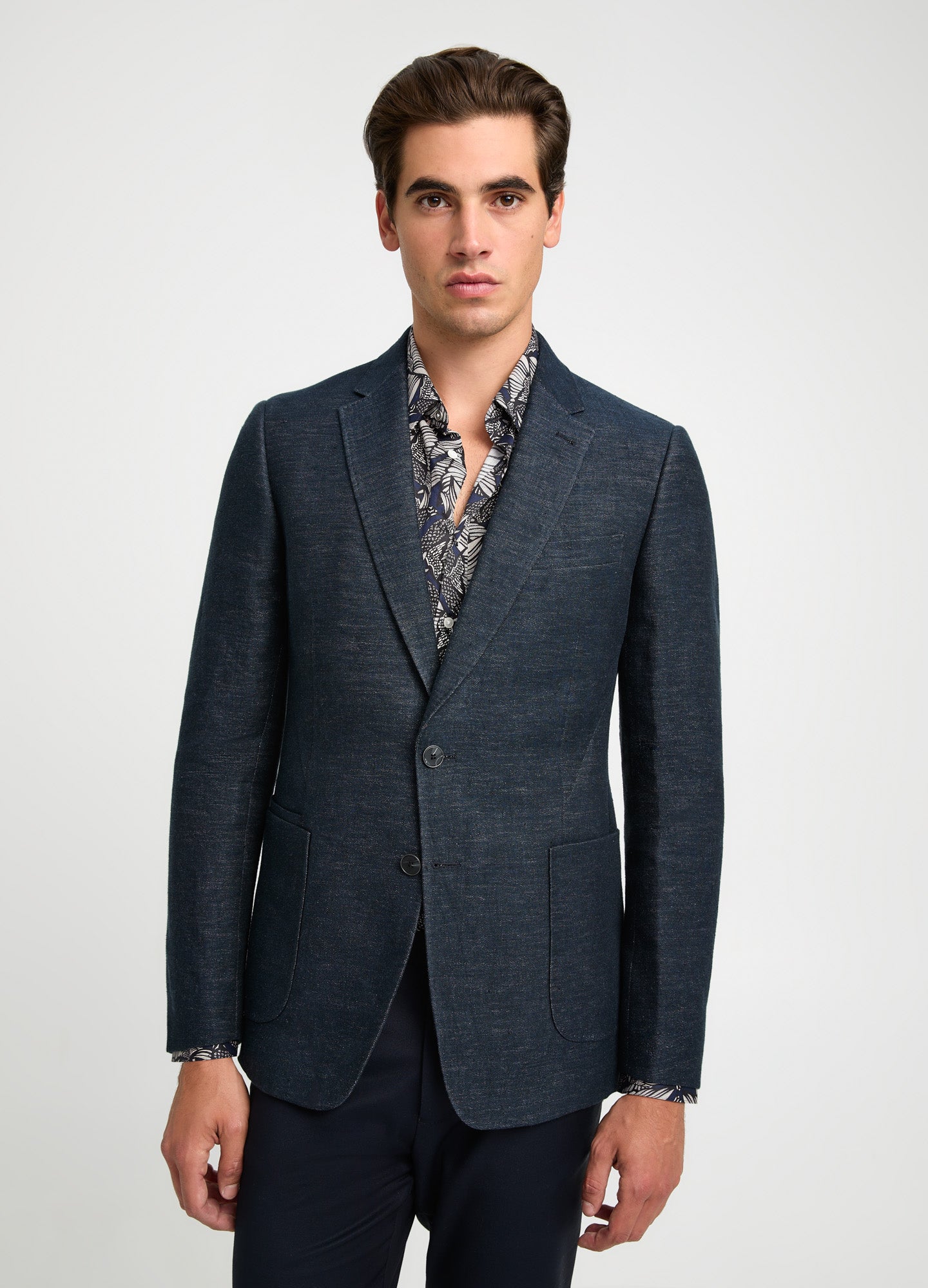 Linen Cotton Denim Blazer Navy Dark