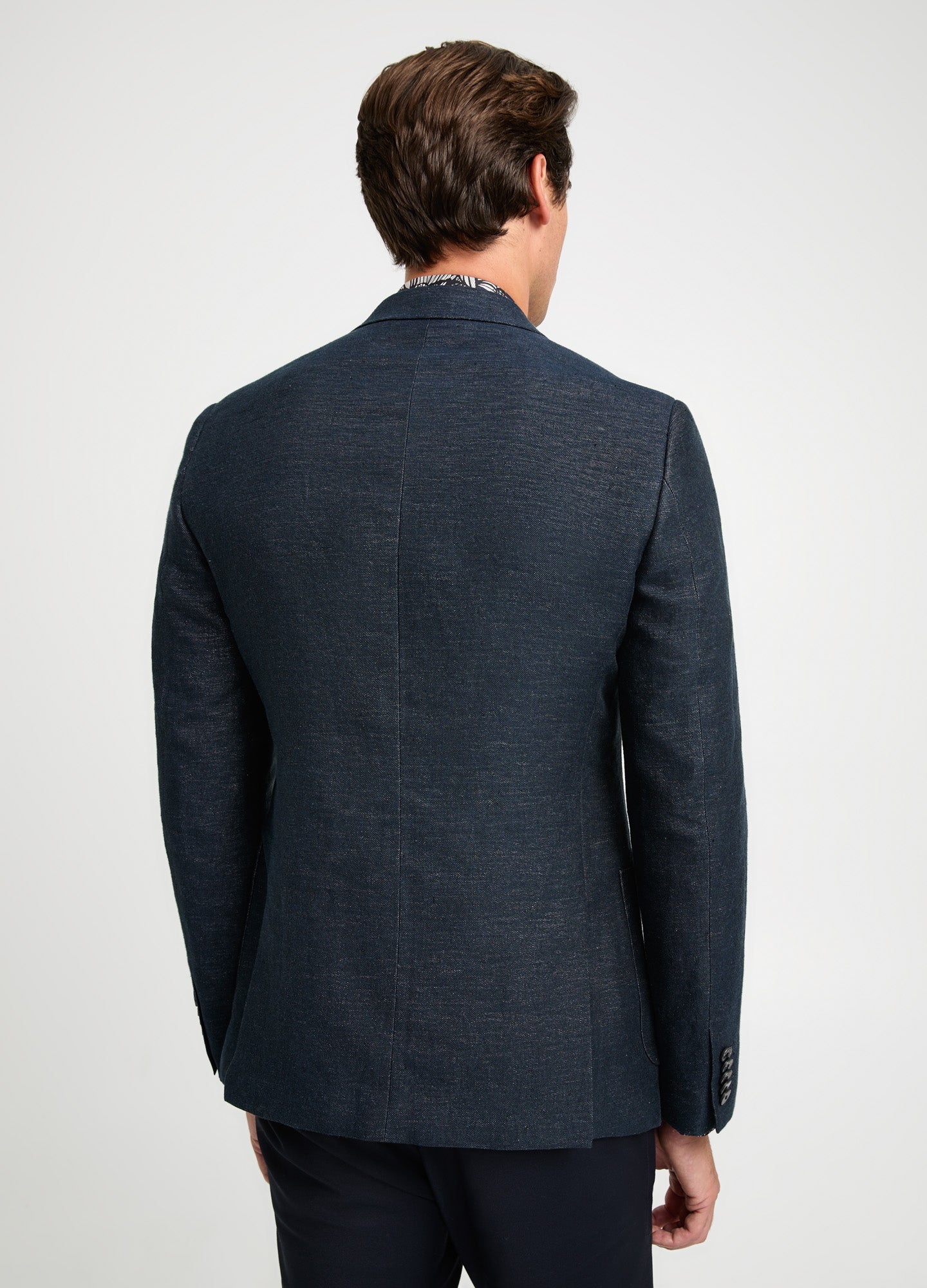 Linen Cotton Denim Blazer Navy Dark