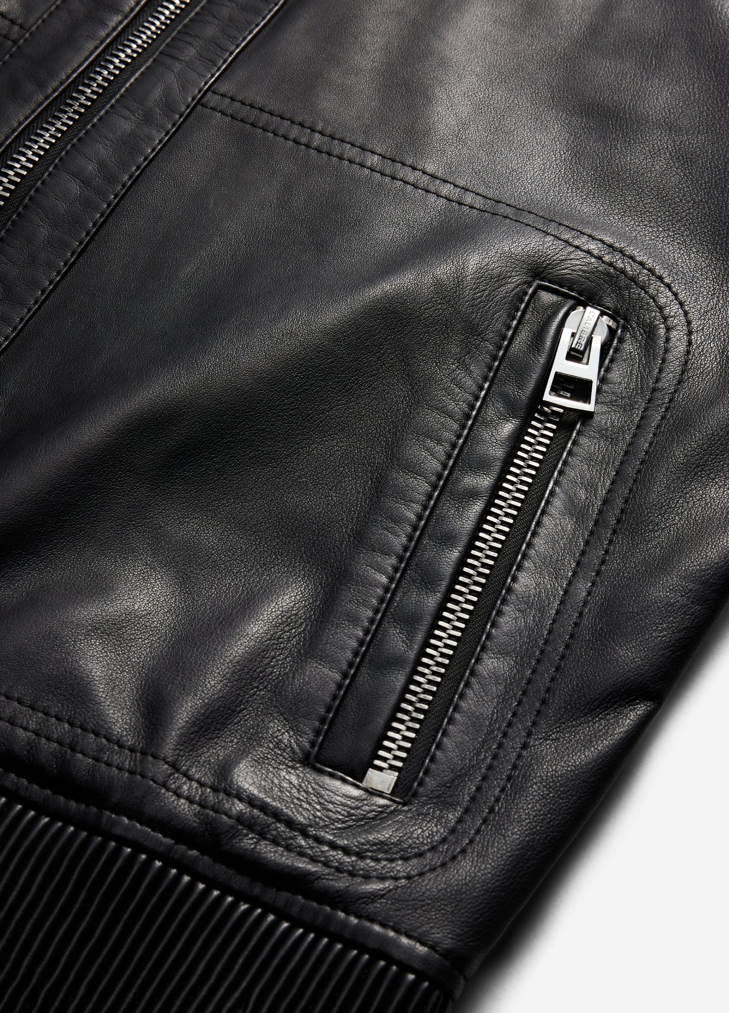 Shearling Trim Leather Jacket Black