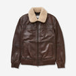 Shearling Trim Leather Jacket Tan Dark