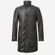 Funnel Neck Leather Coat Black