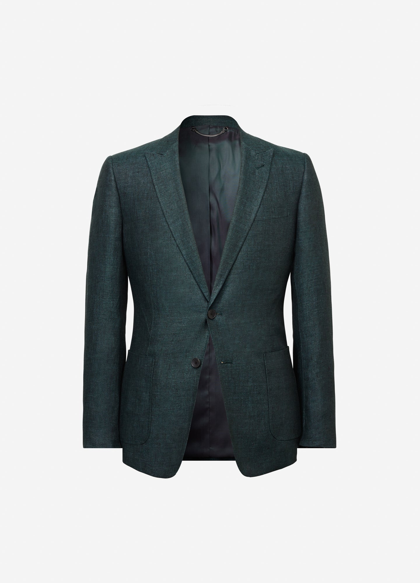 Textured Delave Linen Blazer Dark Green