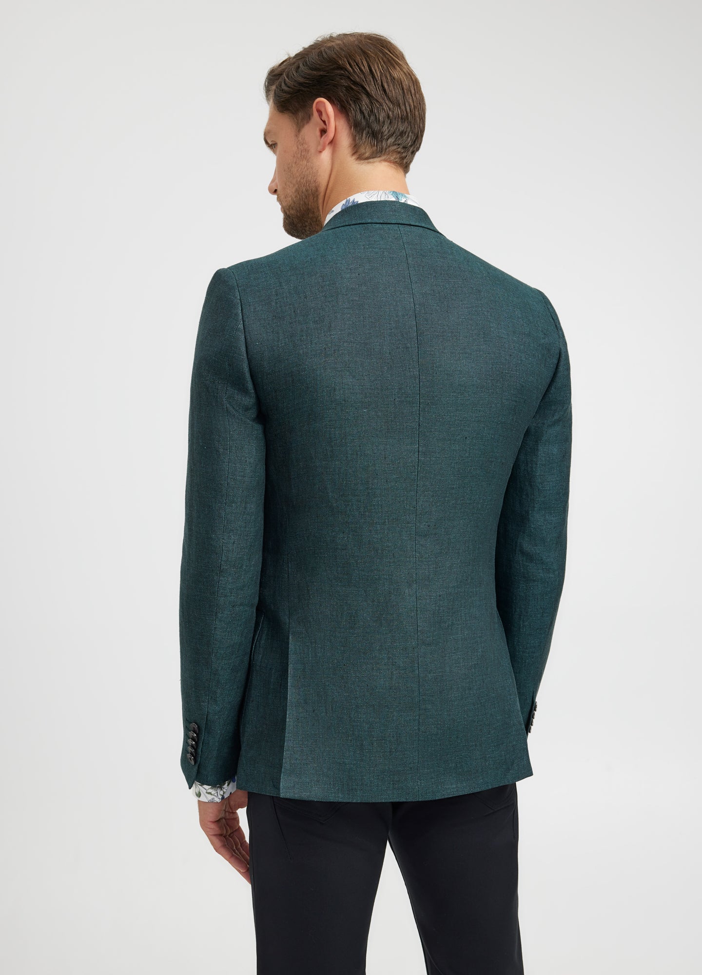 Textured Delave Linen Blazer Dark Green