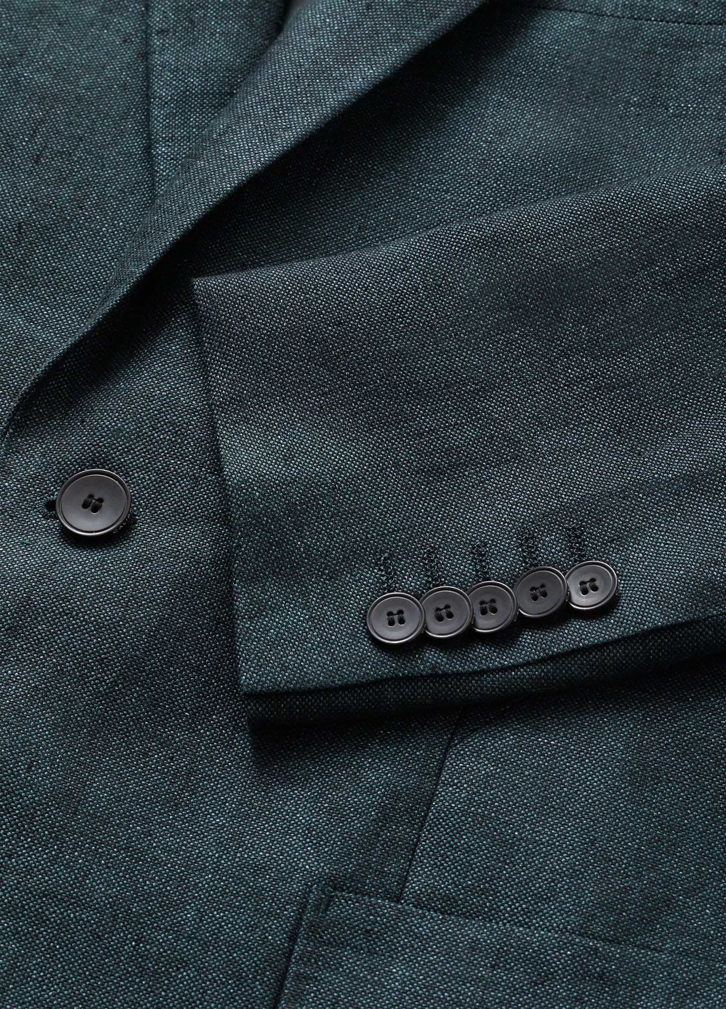 Textured Delave Linen Blazer Dark Green