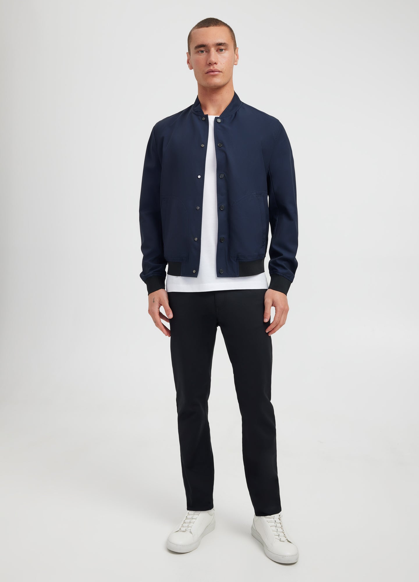 Tech Cotton Bomber Jacket Navy