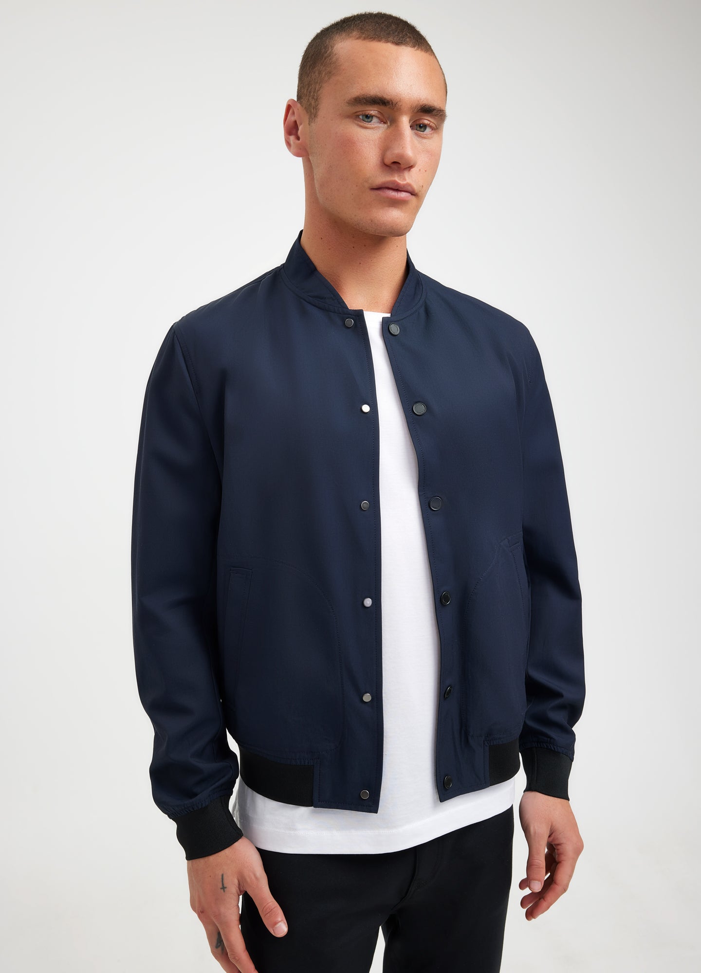 Tech Cotton Bomber Jacket Navy