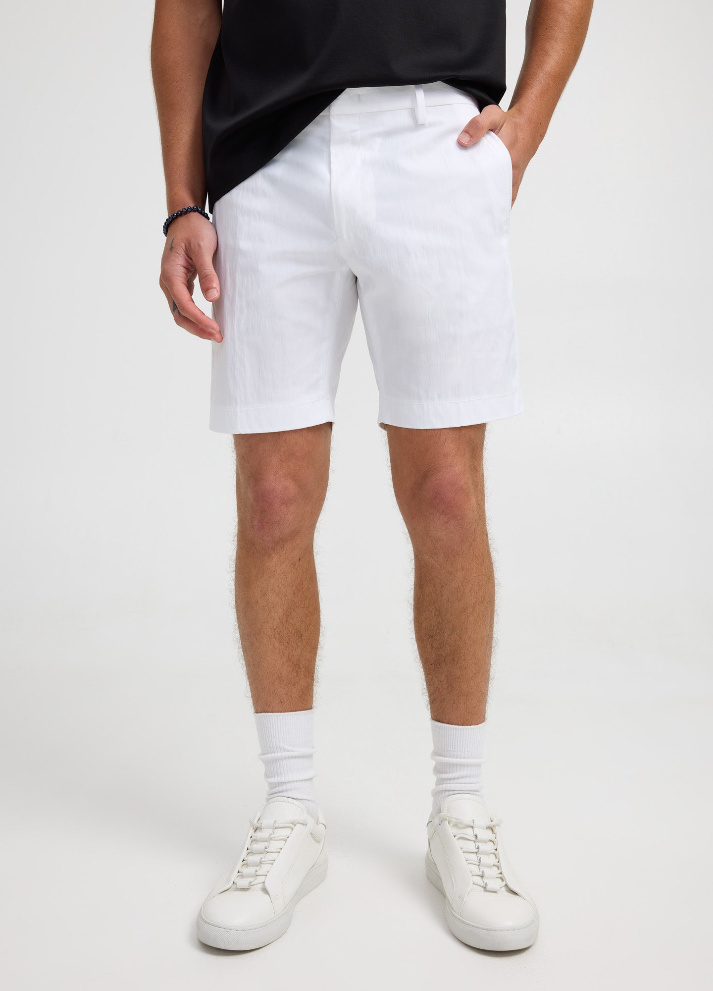 Textured Tech Cotton Shorts White