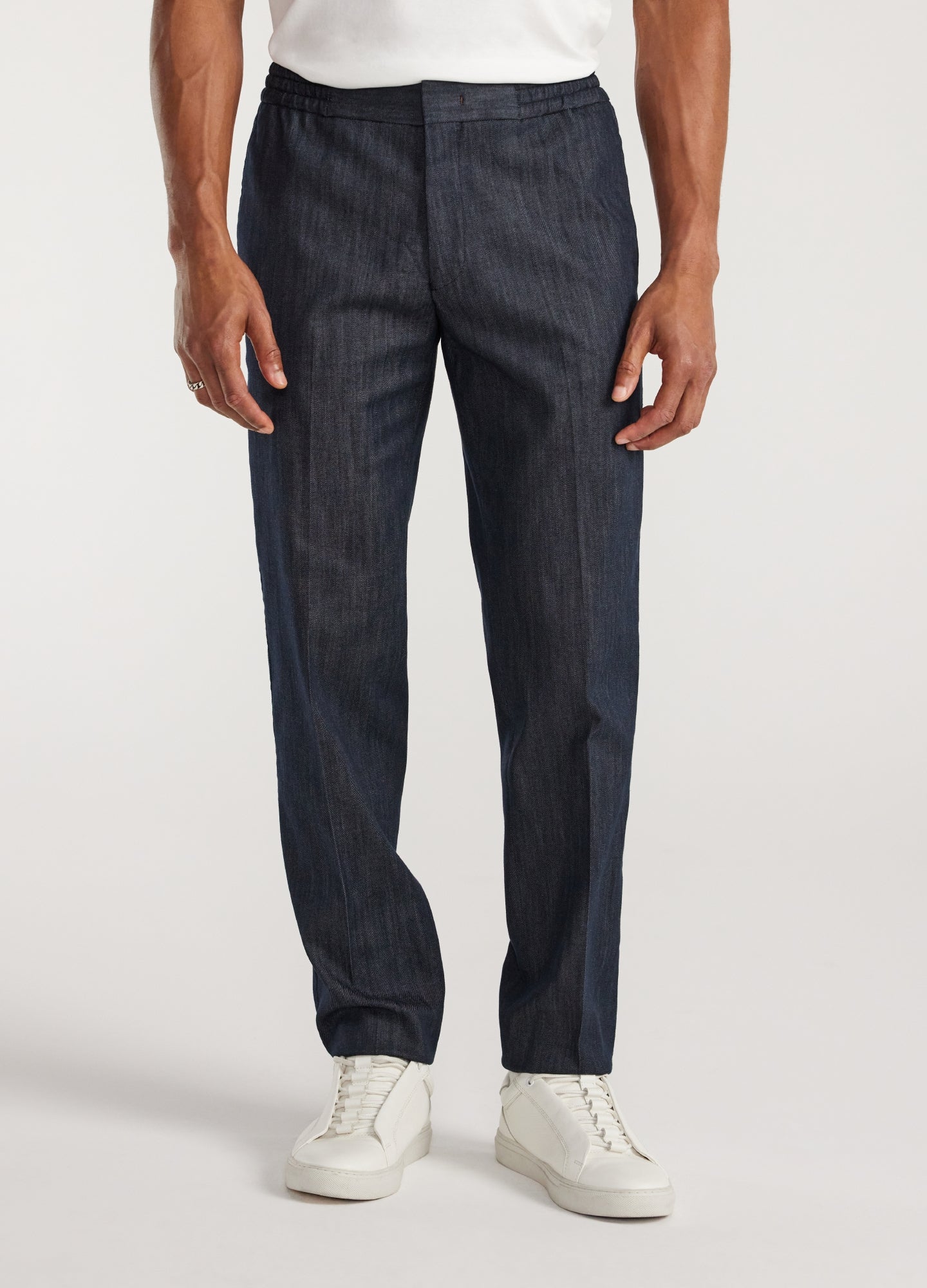 Denim Elastic Waist Pants Navy