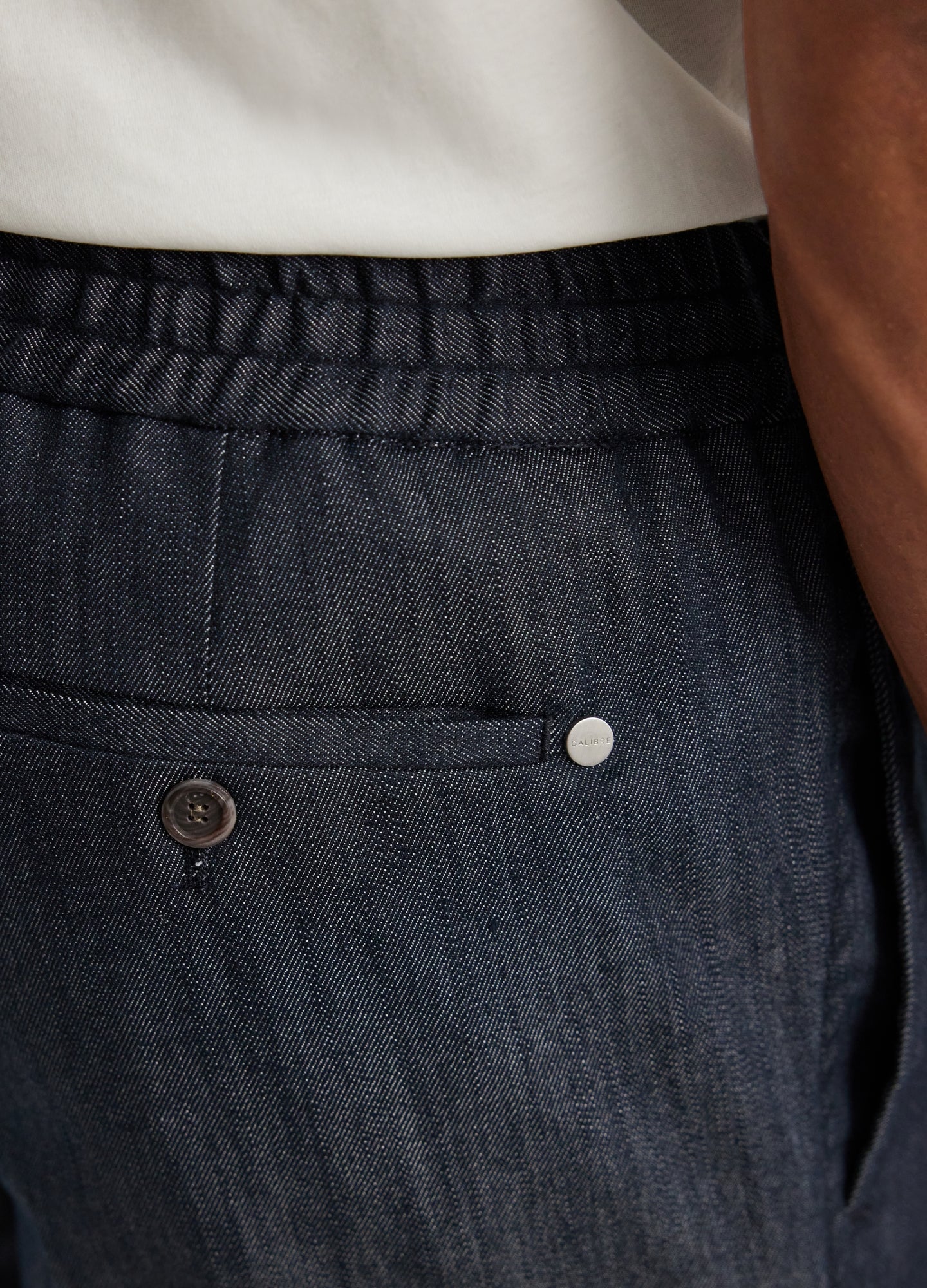 Denim Elastic Waist Pants Navy
