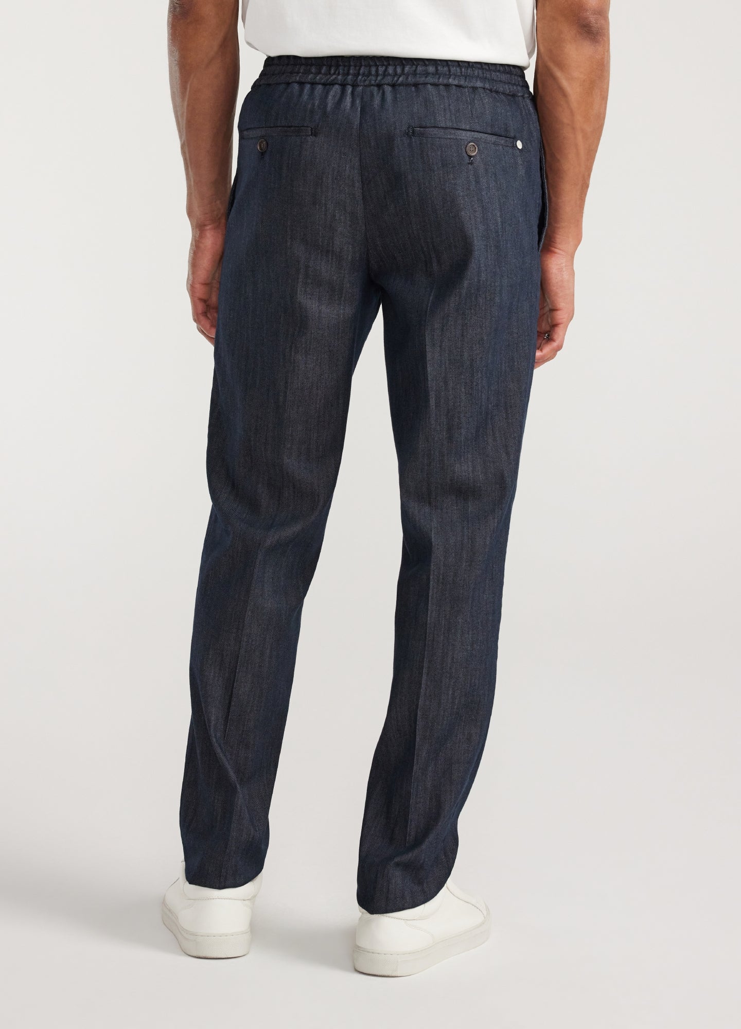 Denim Elastic Waist Pants Navy