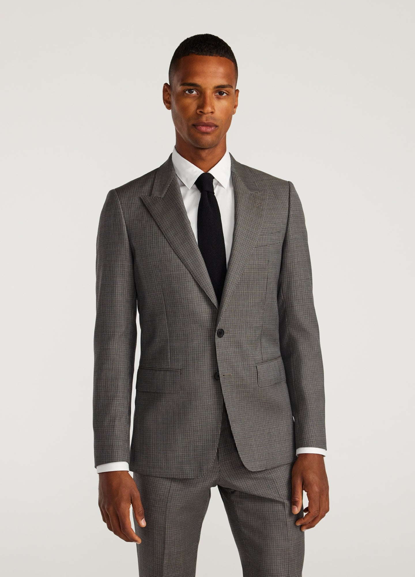 Micro Check Suit Jacket Taupe