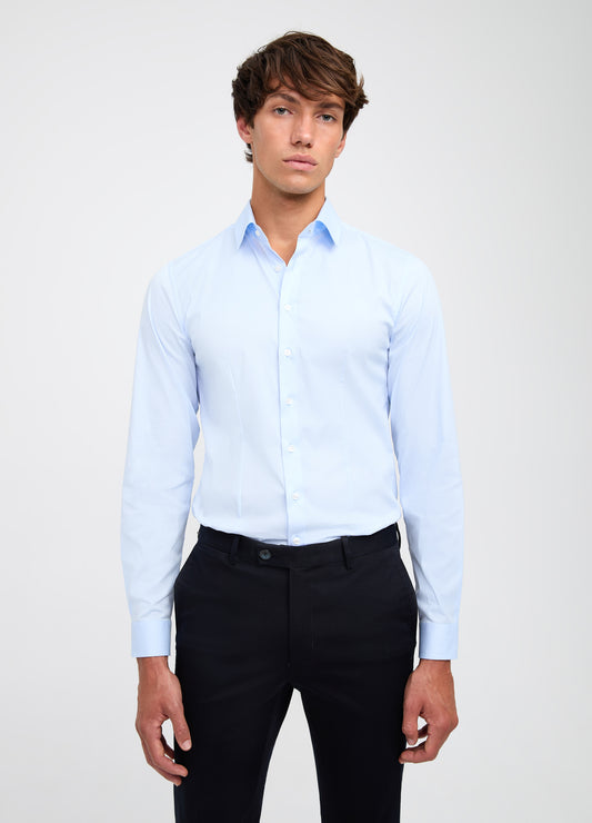 Stretch Cotton Poplin Shirt Light Blue