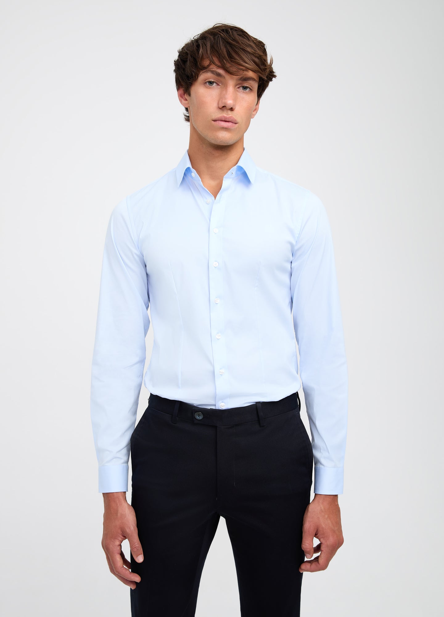 Stretch Cotton Poplin Shirt Light Blue