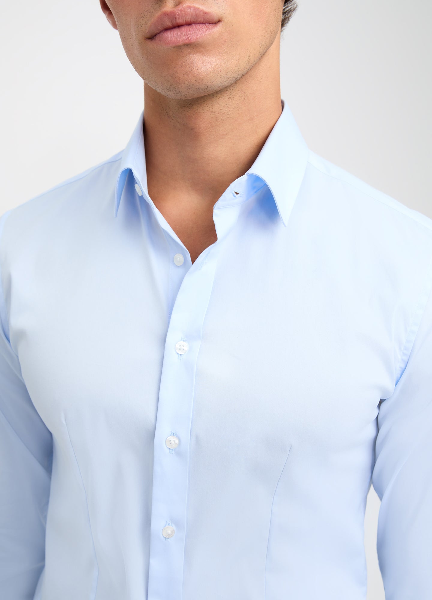 Stretch Cotton Poplin Shirt Light Blue