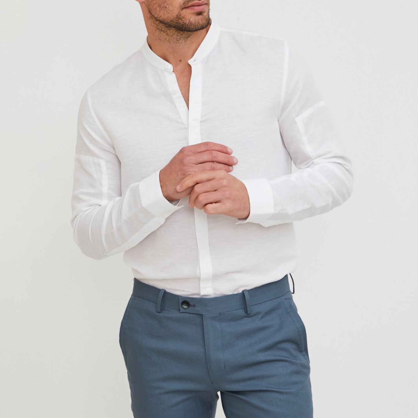 Stand Collar Shirt White