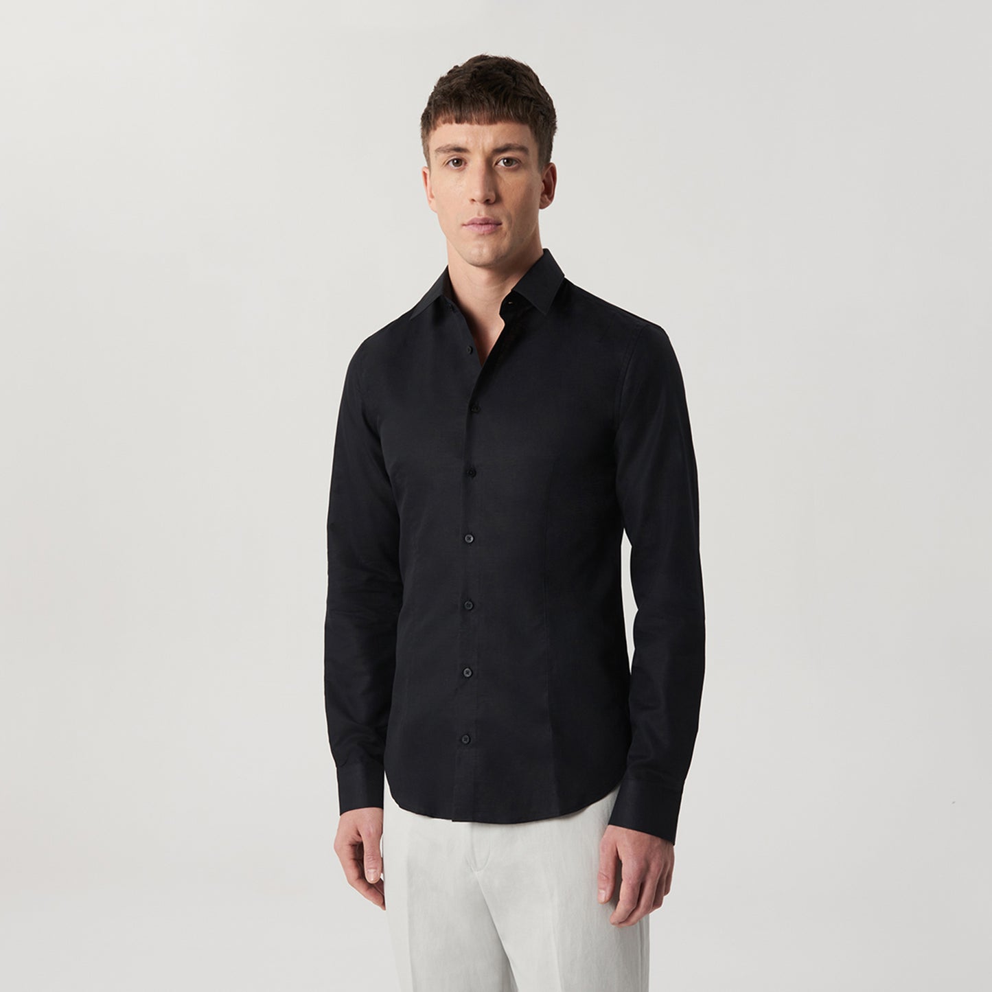 Seamed Cotton Linen Shirt Black