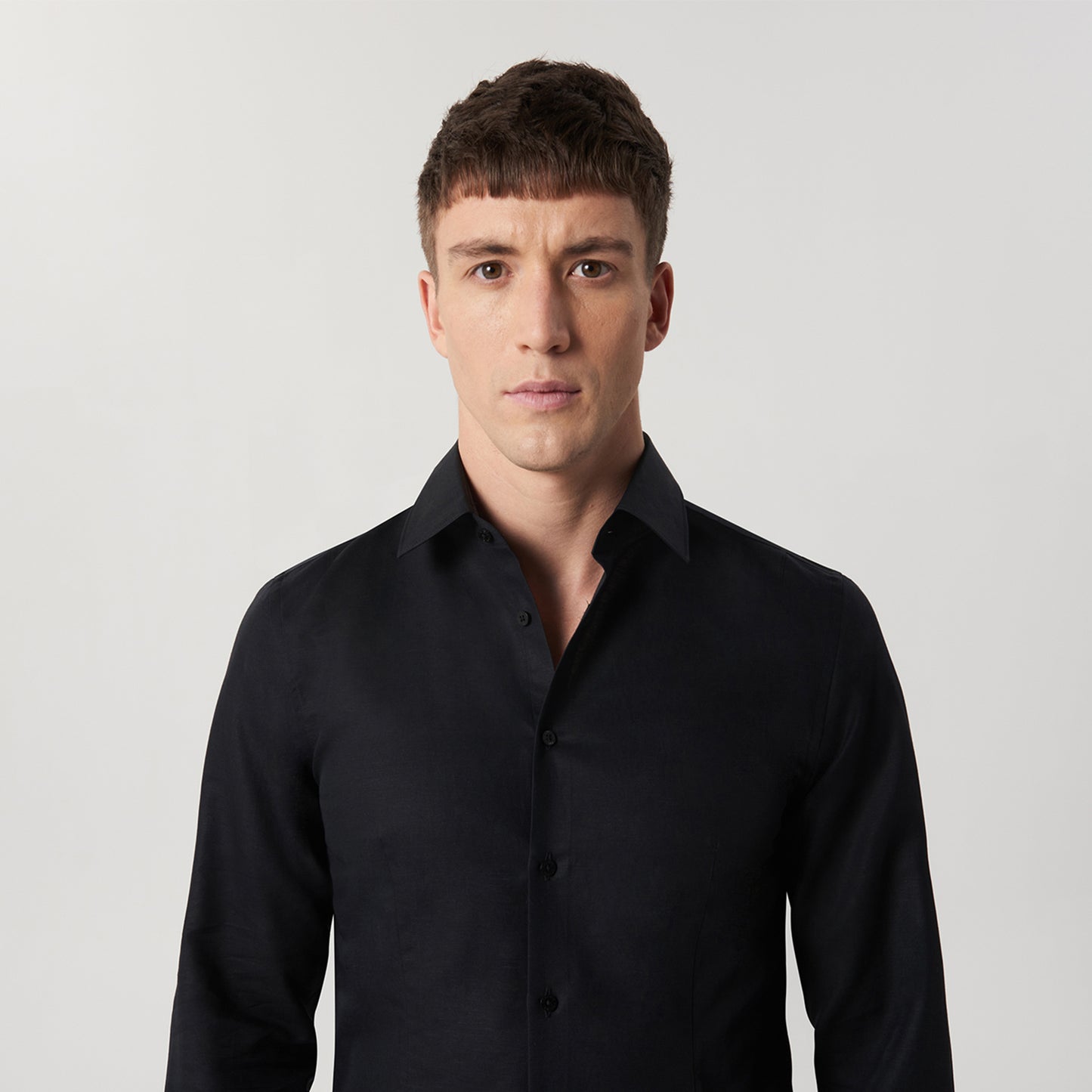Seamed Cotton Linen Shirt Black