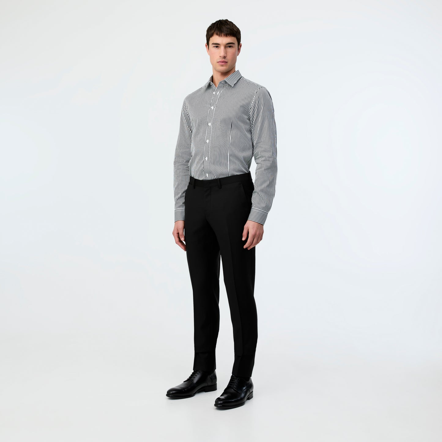 Tailored Fit Piquet Striped Shirt Black Combo