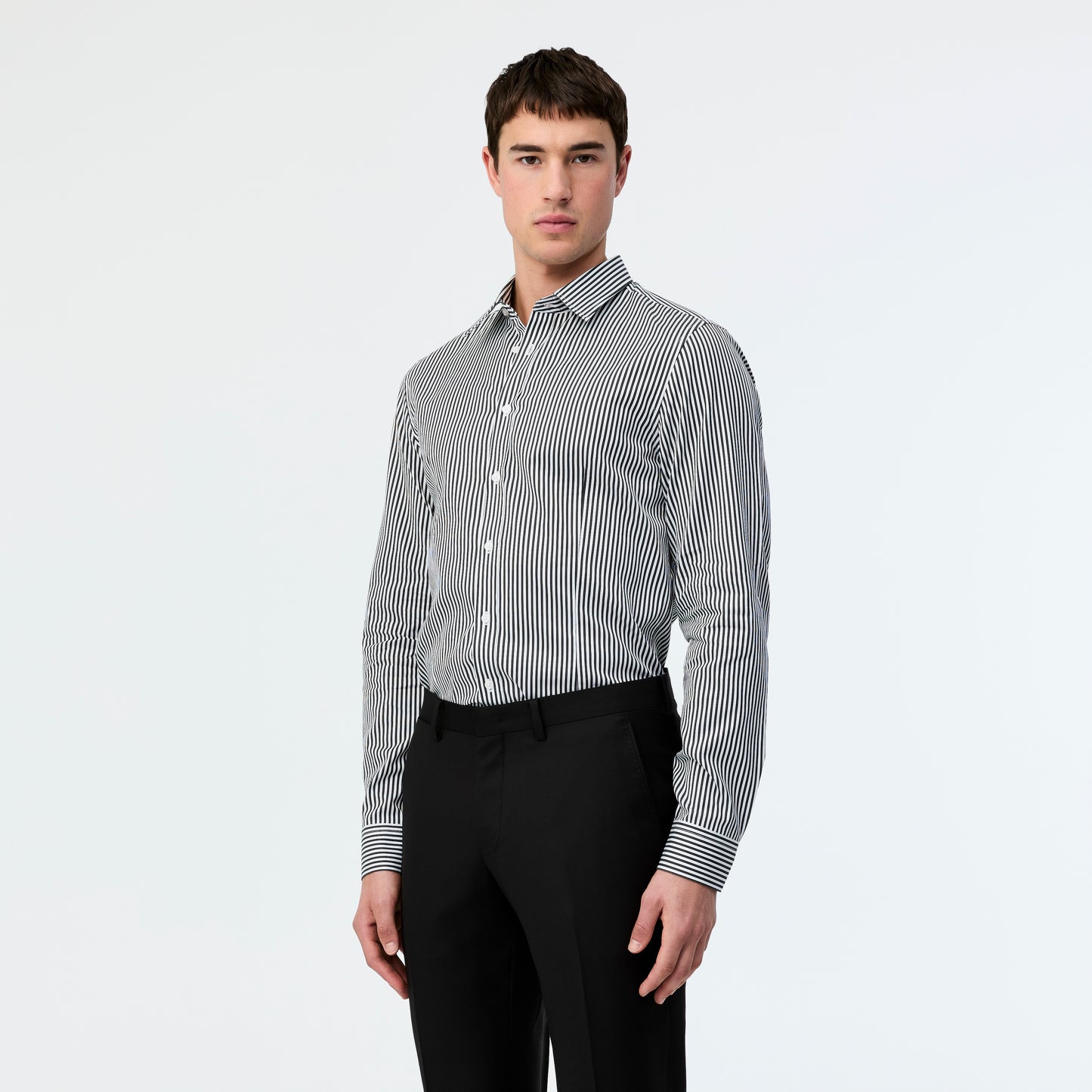 Tailored Fit Piquet Striped Shirt Black Combo