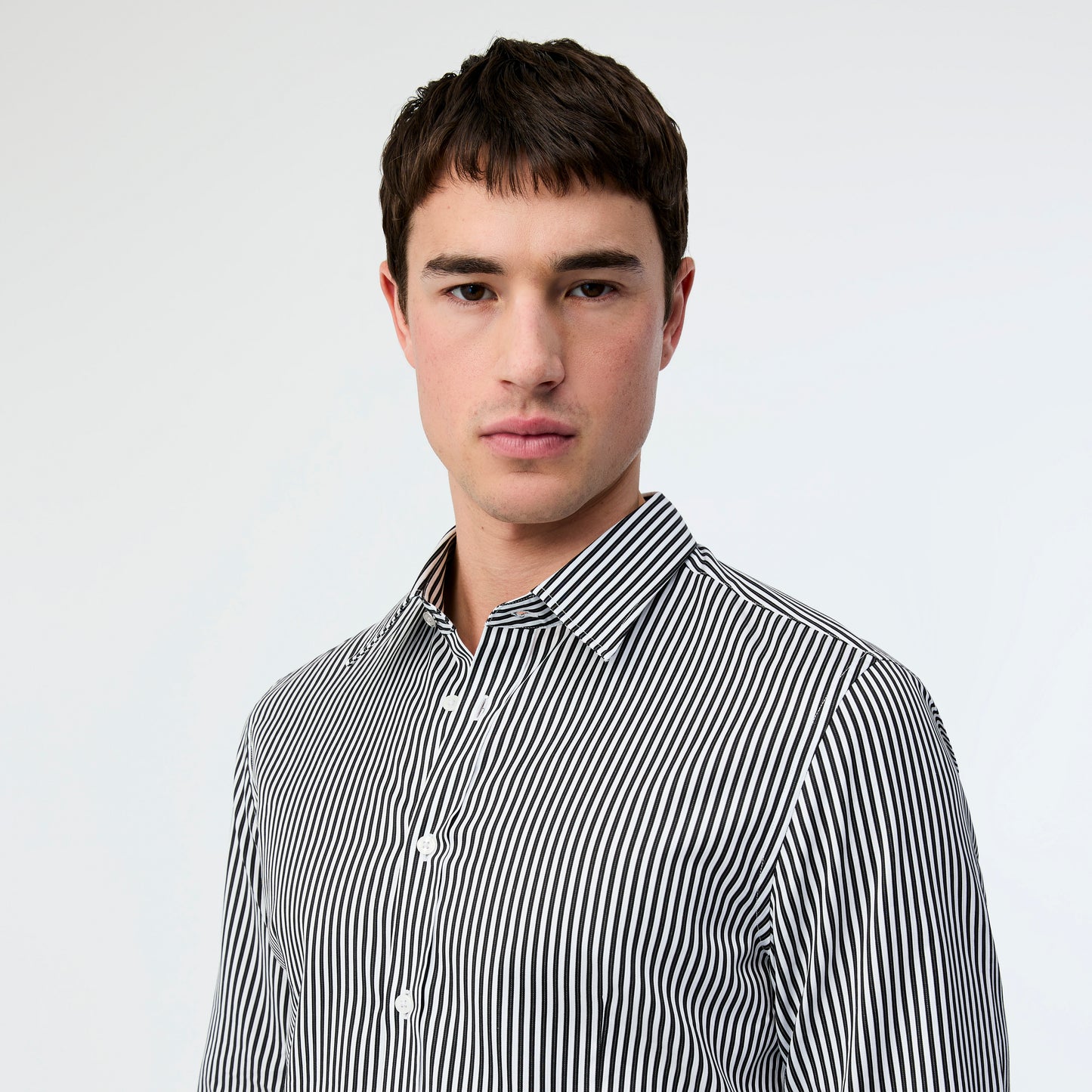 Tailored Fit Piquet Striped Shirt Black Combo