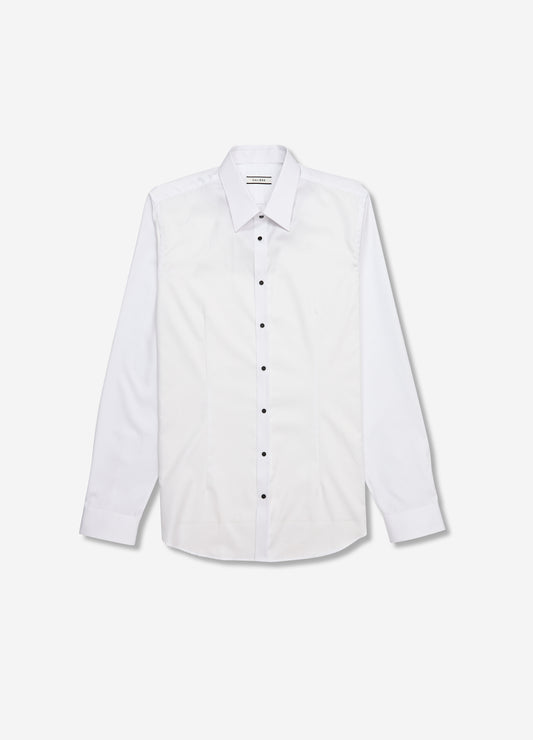 Tailored Fit Studded Twill Evening Shirt White