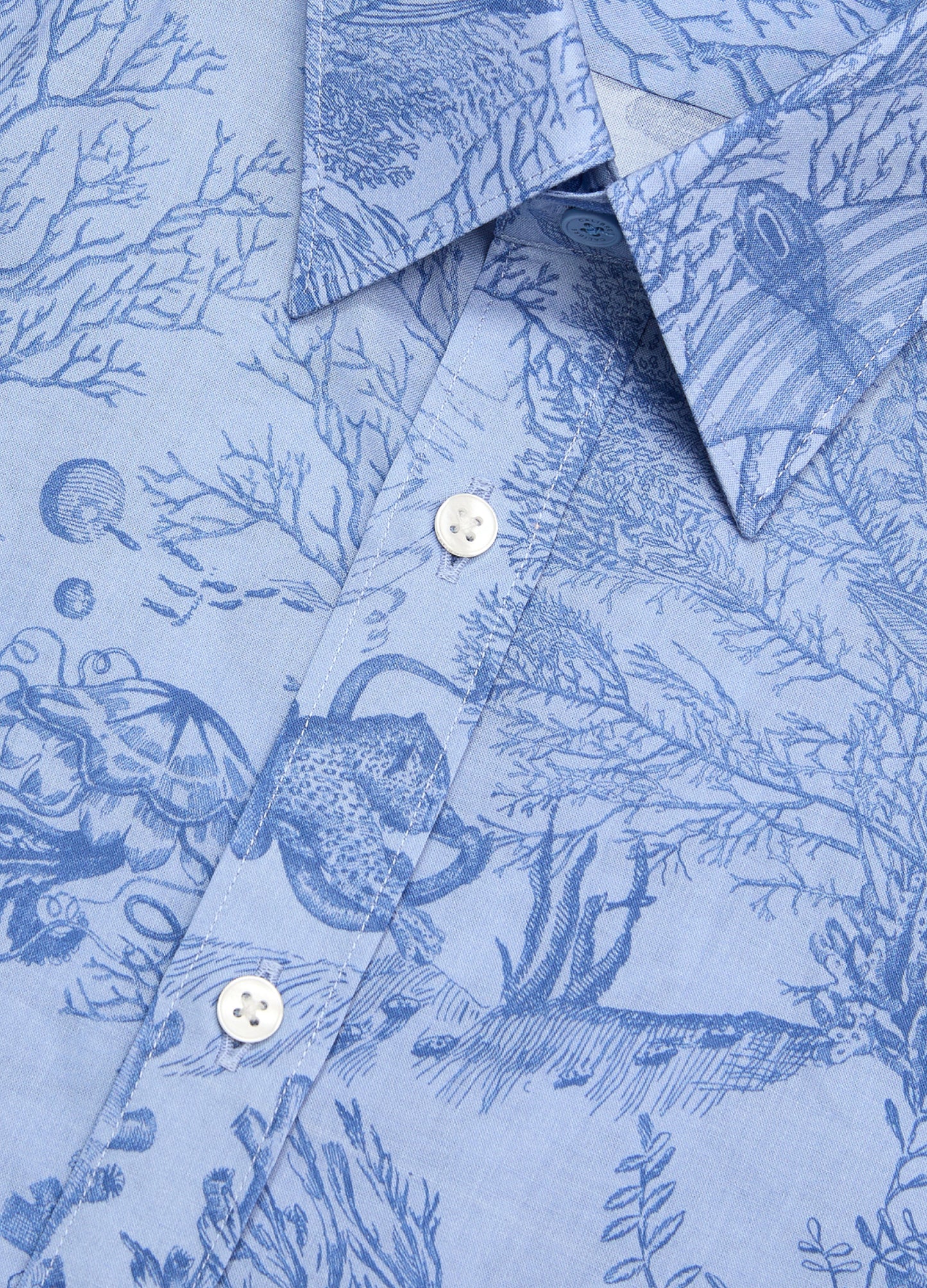Tailored Fit Aquatic Print Voile Shirt Blue