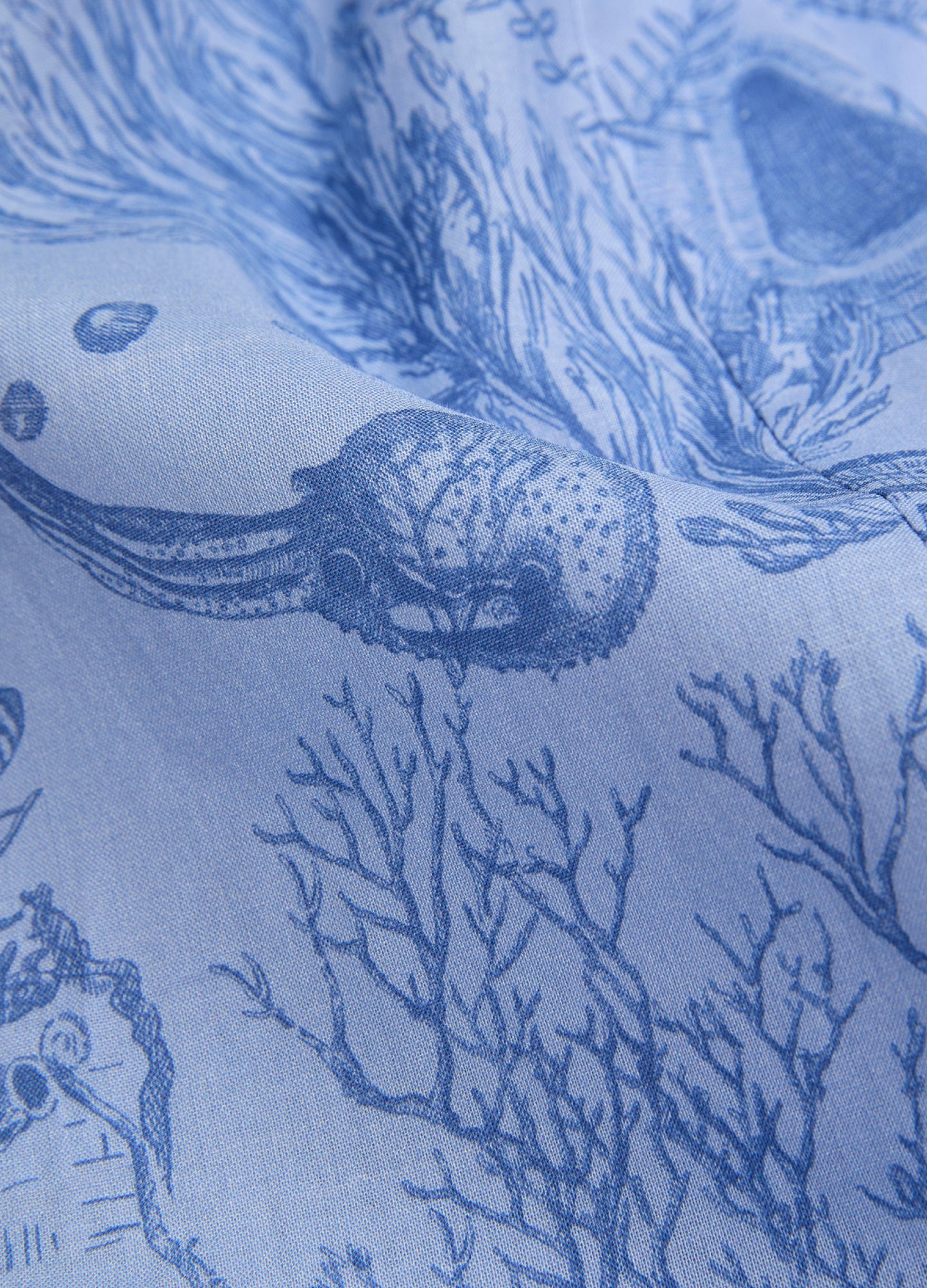 Tailored Fit Aquatic Print Voile Shirt Blue
