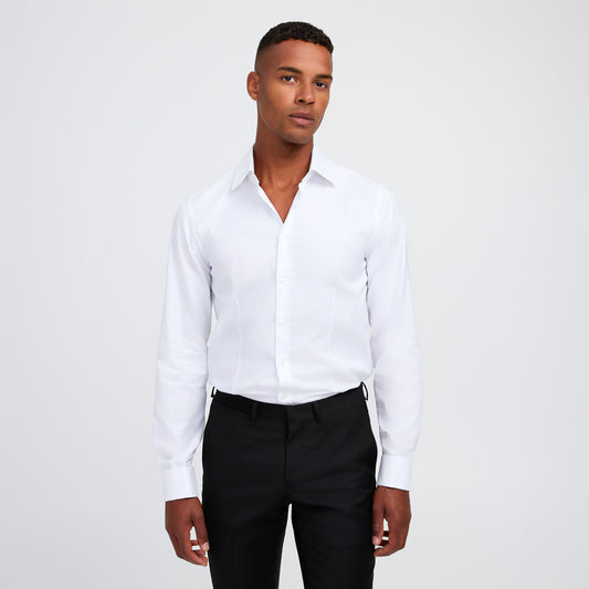 French Cuffed Textured Shirt White