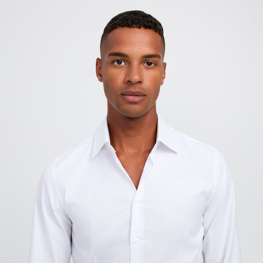 French Cuffed Textured Shirt White